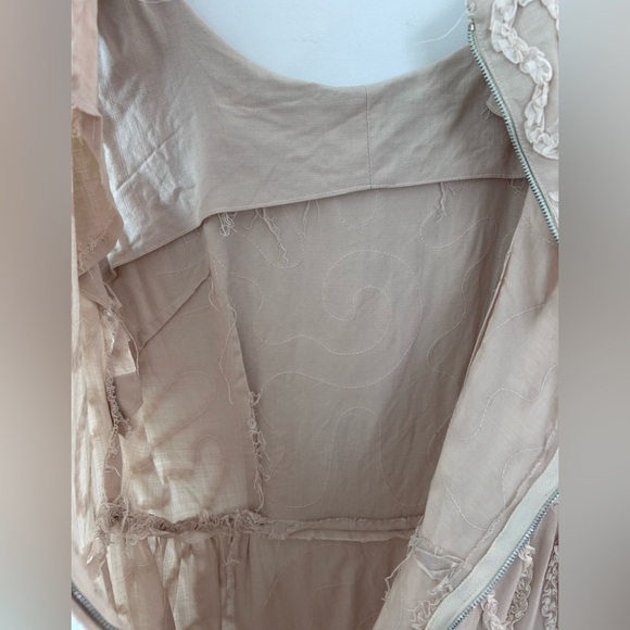 VINTAGE Linen-Like Beige Sleeveless Dress with 3D Ruffled Ribbon Details - Picture 7 of 13